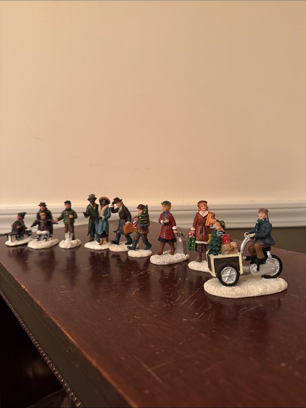 St. Nicholas Square Blue and Green Holiday Caroler Figurine Set